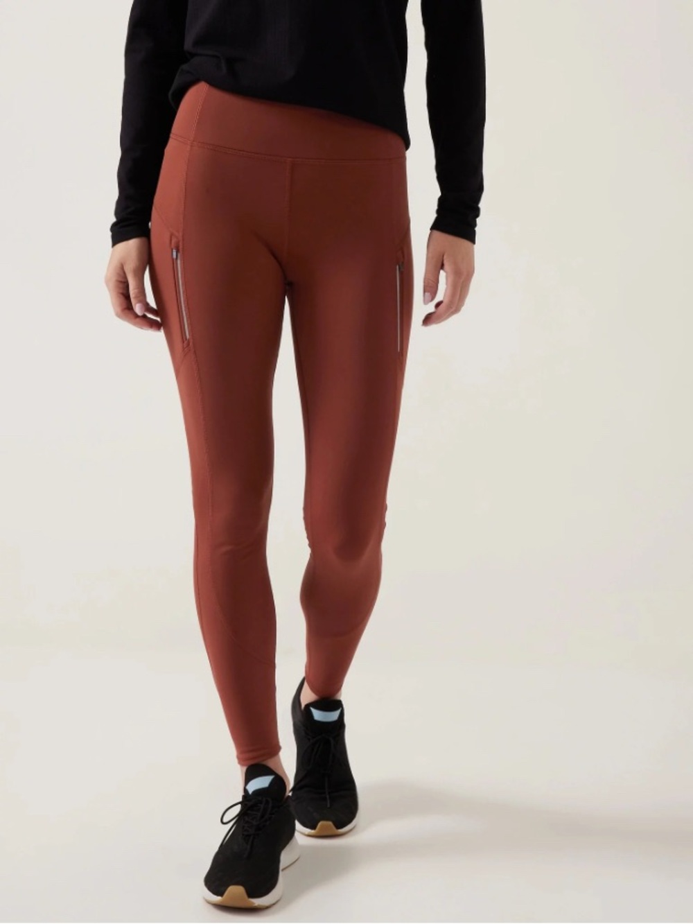 Athleta Rust-Colored High-Rise Zip Pocket Leggings